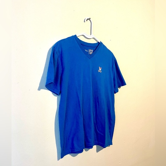 PSYCHO BUNNY SOLID BLUE V-NECK DESIGNER BASIC CASUAL T-SHIRT SIZE M - Picture 2 of 7